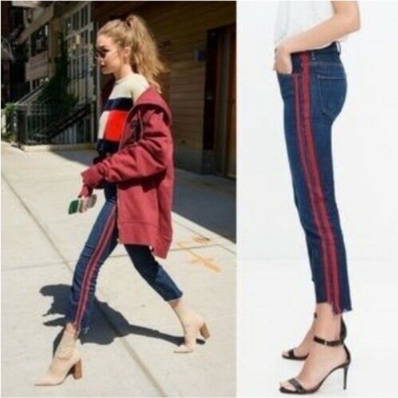 MOTHER Insider Crop Step Fray in Speed Racer‎ Red Stripe Raw Hem Jeans 24 - Picture 17 of 17